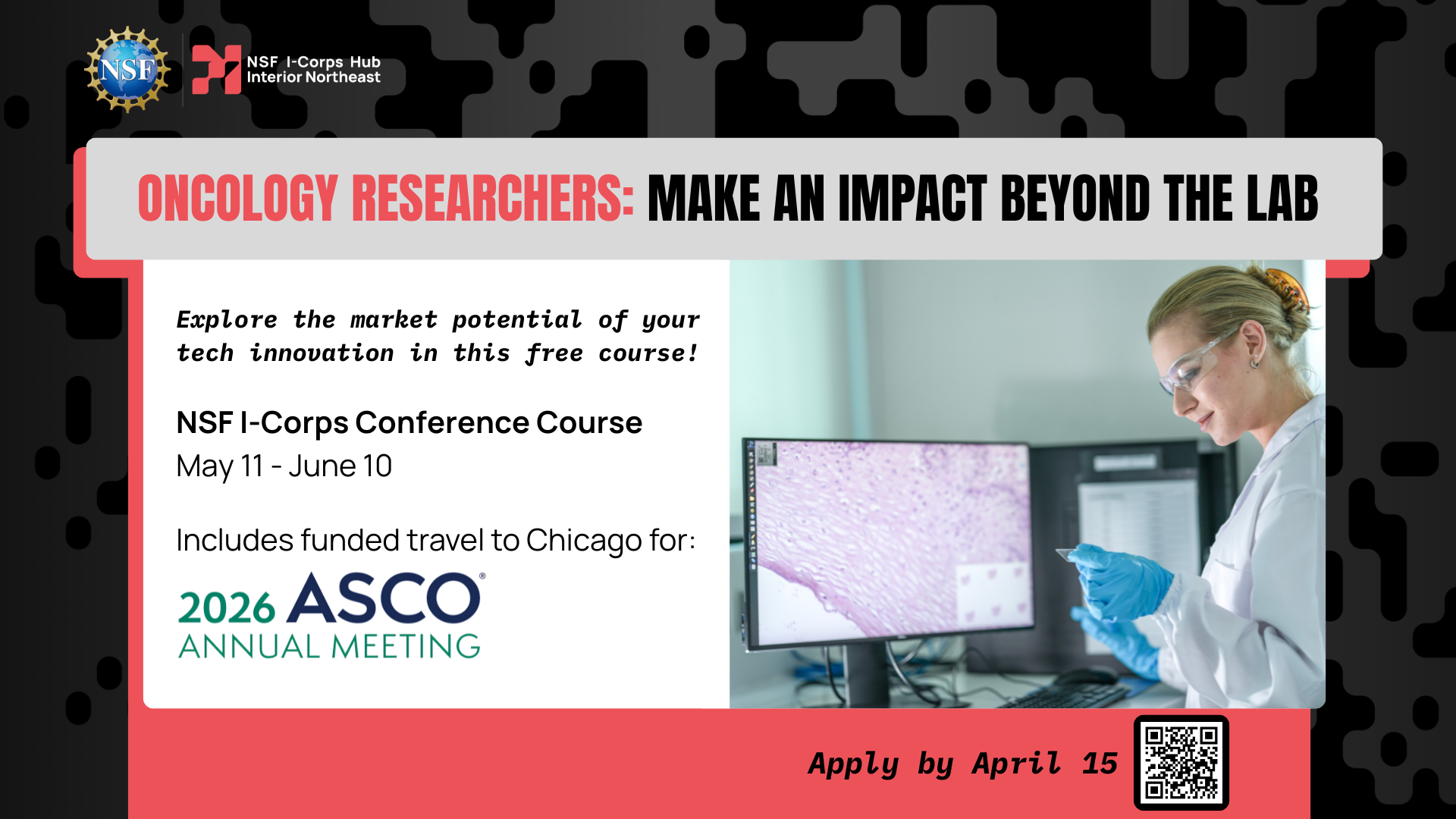 A blonde Caucasian woman wearing a white coat, vinyl gloves and goggles