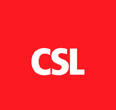 CSL logo - white letters in the middle of a bright red square