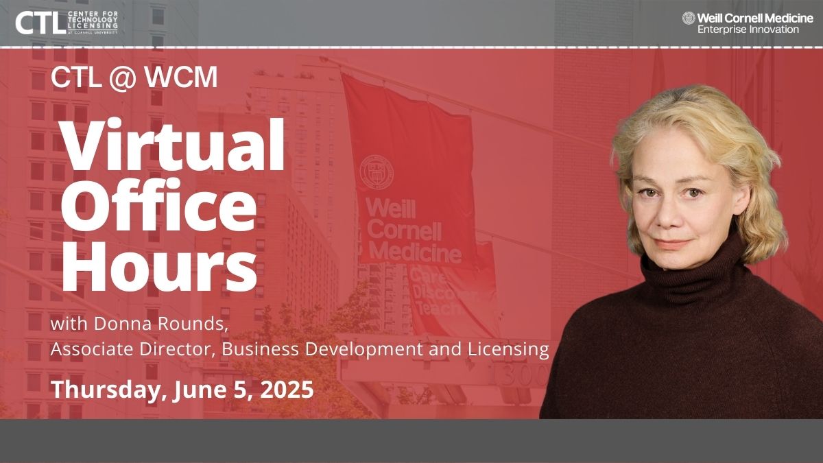 An older Caucasian woman with short blonde hair against a background of Weill Cornell campus