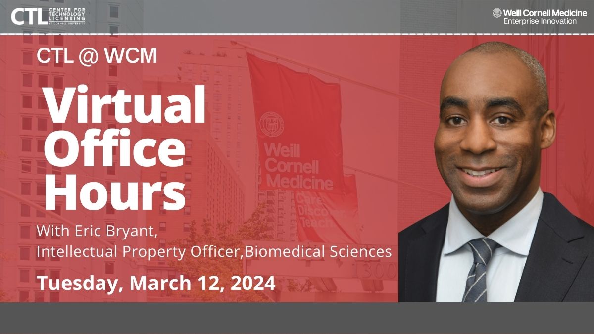 Eric Bryant's headshot against a background of Weill Cornell campus with light red overlay