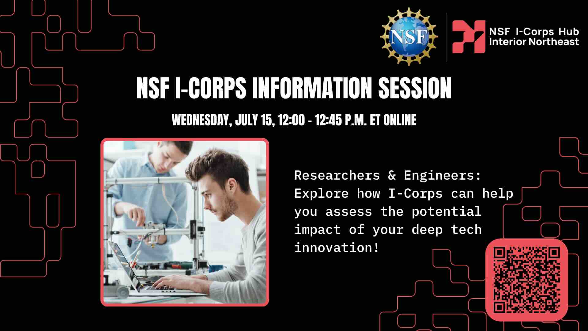 Two young men in a lab: one looking at his laptop and the other connecting some wires