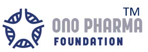 Ono Pharma logo in dark blue. A star with DNA string as its sides.