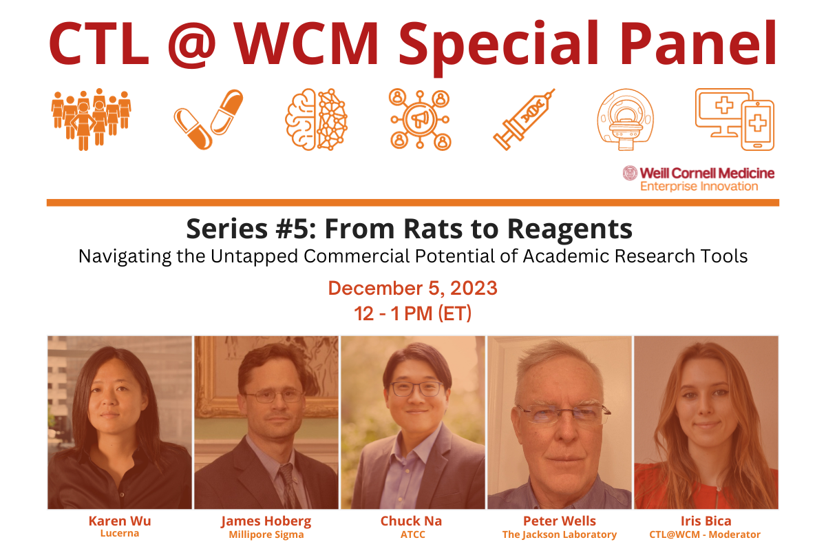 CTL@WCM special panel logo, panelists' headshots and event details