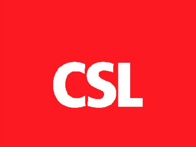 CSL logo - white letters in the middle of a bright red square