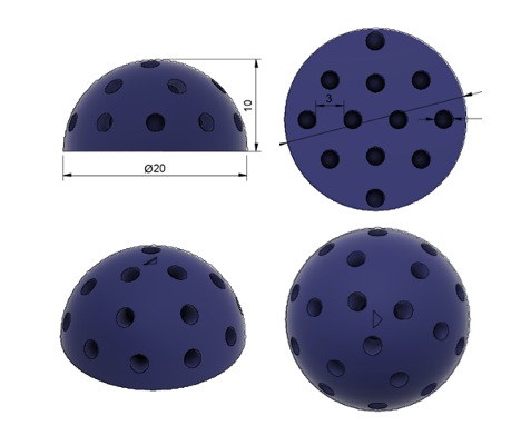 Three-dimensional rendering of breast implant with macropores using Fusion 3D rendering software.