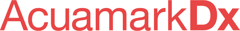 Company logo with the word "AcuamarkDx" in red. 