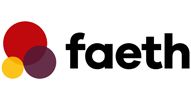 faeth logo with the word in black and three circles in red, yellow and dark brown