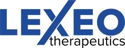 Lexeo Therapeutics logo with the two words in blue and black. The "X" consists of two big slanted rectangular shapes.