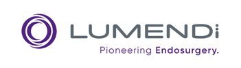 Lumendi logo with the word in caps and light gray. The letter "I" looks like a line of dots. To the left, there are concentric circles in white and purple.  