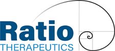 Ratio Therapeutics logo with the golden ration image in black lines and the two words in blue.