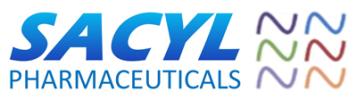 Logo with the title SACYL Pharmaceuticals in sky blue