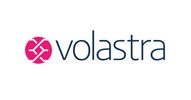 Company logo with the word "volastra" in light gray. To the left, there is a pink circle with white lines that look like chromosomes.
